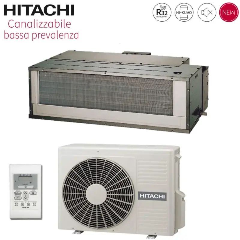 Climatizzatore Condizionatore Hitachi Inverter Canalizzato Bassa Prevalenza 9000 Btu RAD-25RPE R-32 Wi-Fi Optional con Comando a Parete - Novità - Occasione