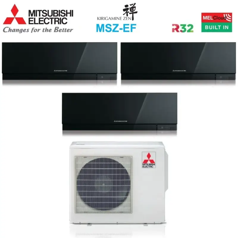 Alta qualità - Condizionatore Mitsubishi Electric Trial Split Kirigamine Zen Black 7000+7000+7000 con MXZ-3F68VF R-32 Wi-Fi Integrato