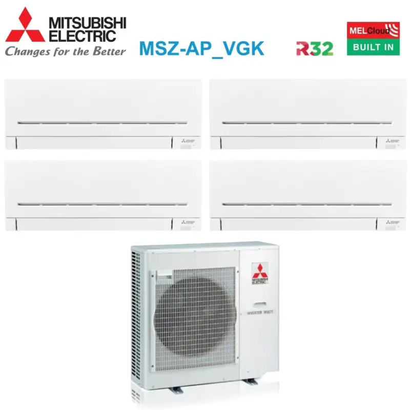 Alta qualità - Climatizzatore Condizionatore Mitsubishi Electric Quadri Split Inverter Serie AP-VGK 5+5+5+5 con MXZ-4F80VF R-32 Wi-Fi Integrato 5000+5000+5000+5000