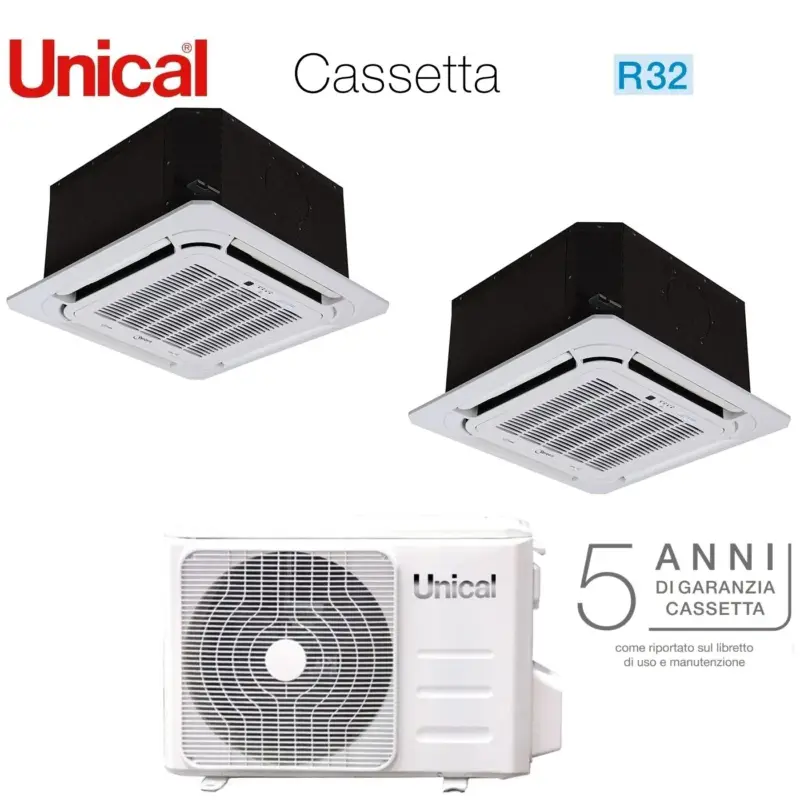 Climatizzatore Condizionatore Unical Dual Split Inverter a Cassetta 12+18 con KMX4 28HE R-32 12000+18000 | Molto apprezzato