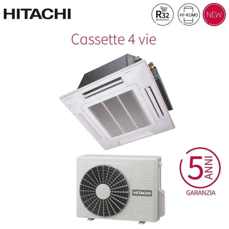 Climatizzatore Condizionatore Hitachi a Cassetta 4 Vie Inverter 18000 Btu RAI-50RPE R-32 Wi-Fi Optional con Griglia Inclusa - Novità - Fine serie