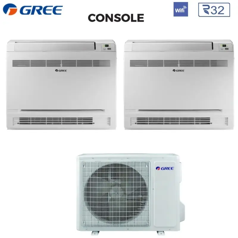 Di tendenza | Climatizzatore Condizionatore Gree Dual Split Inverter Console 9+12 con GWHD18NK6KO R-32 Wi-Fi Integrato 9000+12000