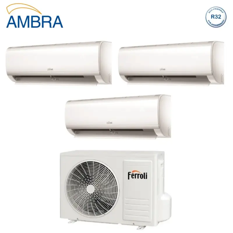 Climatizzatore Condizionatore Ferroli Trial Split Inverter Serie AMBRA M 7+9+12 con 21-3 R-32 Wi-Fi Integrato 7000+9000+12000 - Novità - Solo pochi pezzi