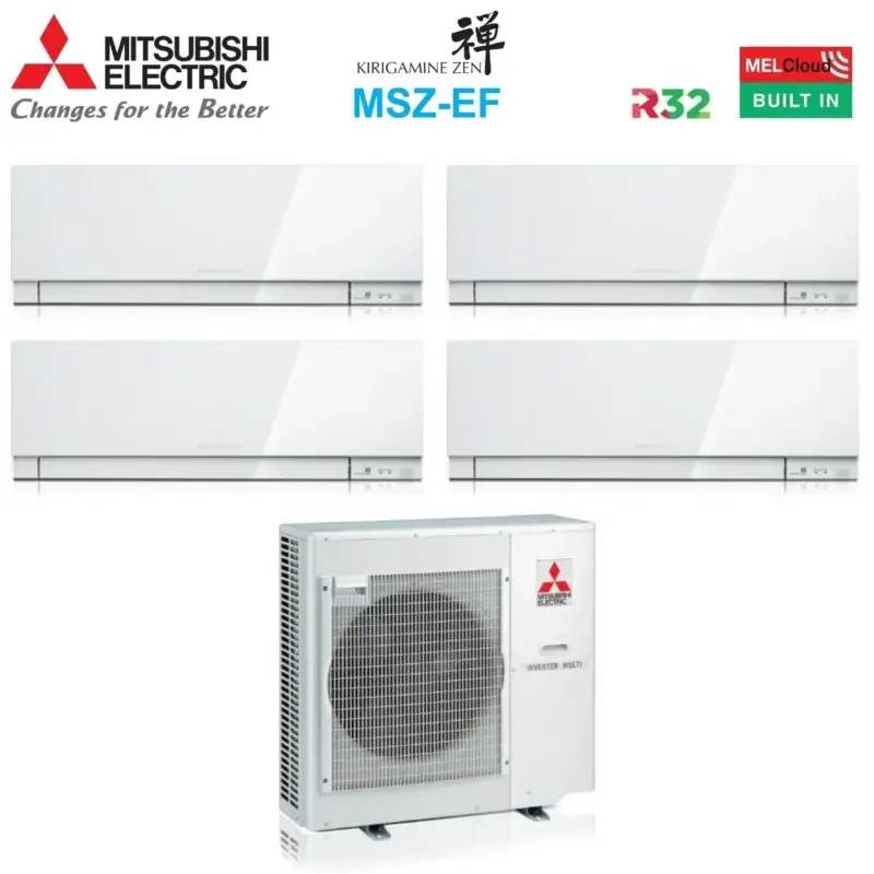 Acquista online | Climatizzatore Condizionatore Mitsubishi Electric Quadri Split Inverter serie KIRIGAMINE ZEN WHITE MSZ-EF 7+12+12+15 con MXZ-4F80VF R-32 Wi-Fi Integrato Colore Bianco 7000+12000+12000+15000