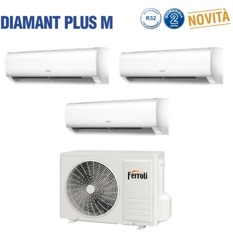 Ultimi giorni | Condizionatore Climatizzatore Ferroli Trial Split Serie Diamant Plus M 9+9+18 Con U.E. 28-4 Gas R-32 - 9000+9000+18000
