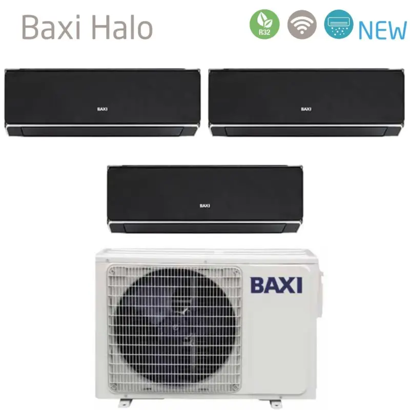 Climatizzatore Condizionatore Baxi Trial Split Inverter Serie HALO NERO 9+9+9 con LSGT60-3M R-32 Wi-Fi Integrato 9000+9000+9000 - Premium