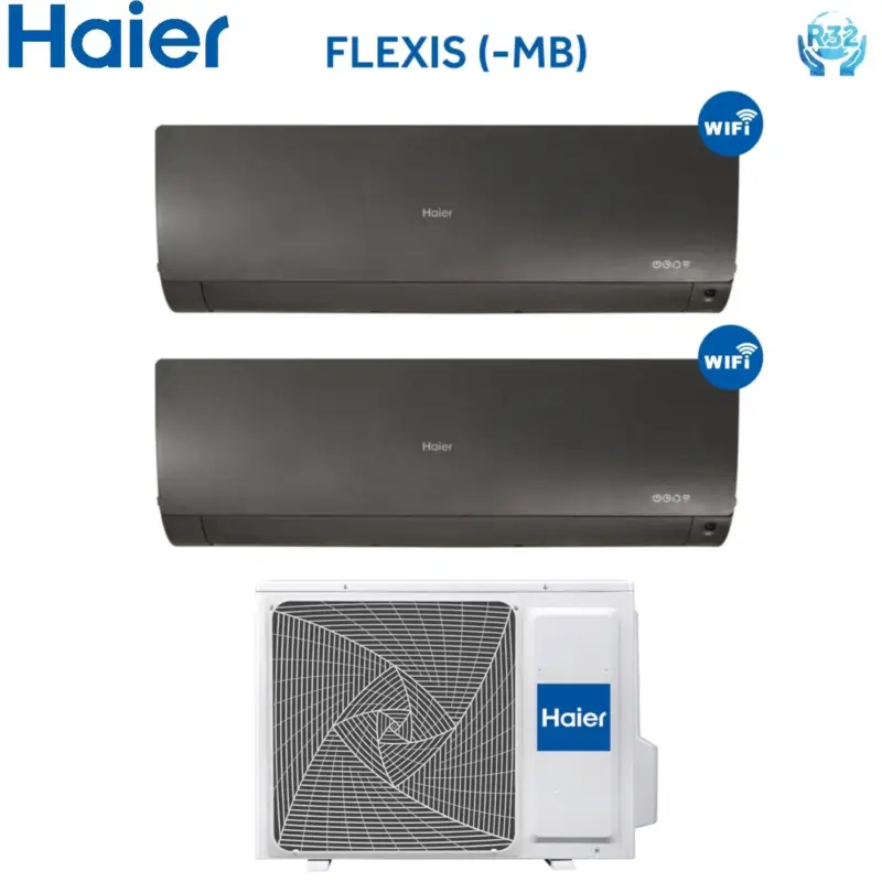 Ultimo arrivo | Climatizzatore Condizionatore Haier Dual Split Inverter serie FLEXIS BLACK 12+12 con 2U50S2SC1FA R-32 Wi-Fi Integrato 12000+12000 Colore Nero - Novità