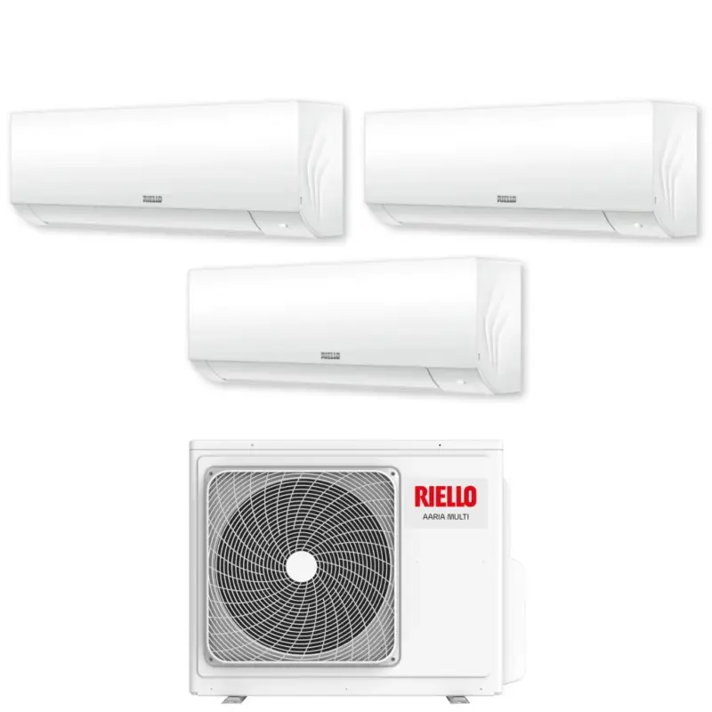 Affrettati - Climatizzatore Condizionatore Riello Trial Split Inverter serie AARIA PLUS I 9+9+9 con AARIA MULTI 355 PI R-32 Wi-Fi Integrato 9000+9000+9000