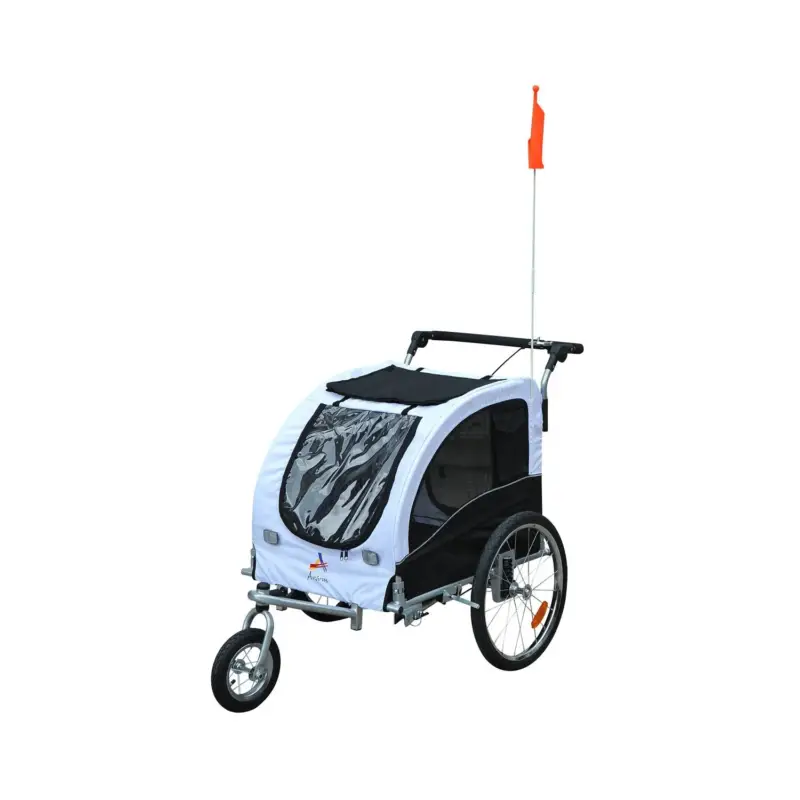 EASYCOMFORT Rimorchio Bicicletta Passeggino per Cani 3 Ruote, Bianco e Nero - Pochi pezzi rimasti