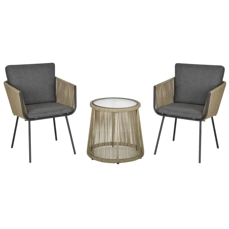 Acquista subito - Easycomfort Set 2 Poltroncine con Tavolino da Esterno in Rattan PE Stile Boho, Cachi e Grigio