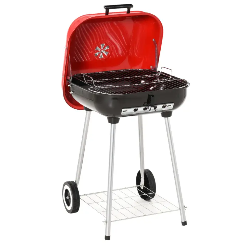 EasyComfort Barbecue a Carbonella BBQ Grill con Coperchio e Ruote 48×52.5×79.5cm - Qualità professionale