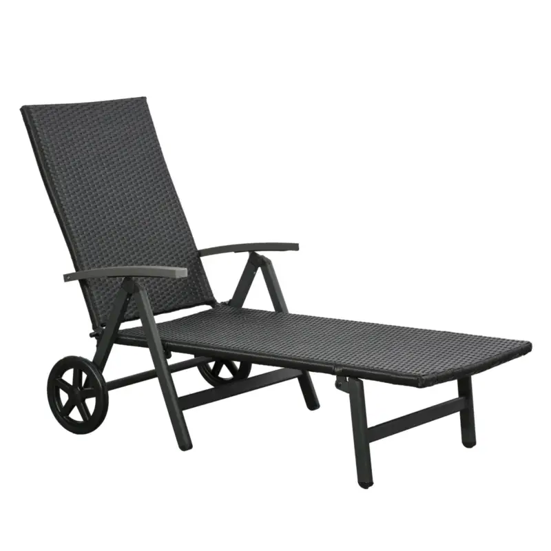 Fine serie | EASYCOMFORT Lettino Sdraio Prendisole in PE Rattan e Alluminio con Ruote Nero