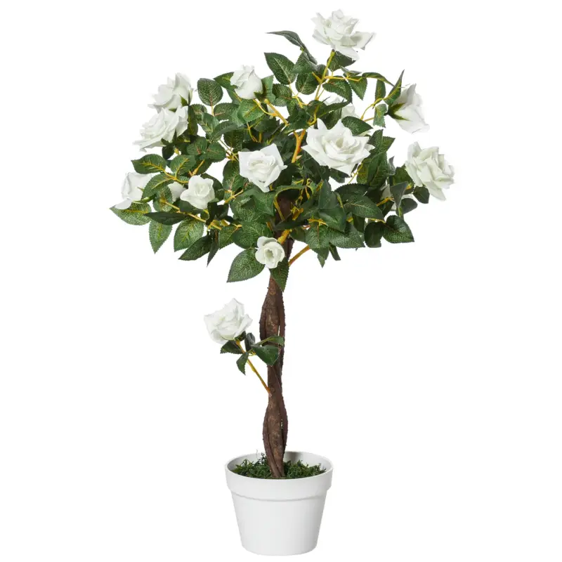 Compra subito - Easycomfort Rosa Alberello Pianta Artificiale con 21 Fiori e Vaso, Pianta Finta da Interno ed Esterno Alta 90cm, Bianco e Verde