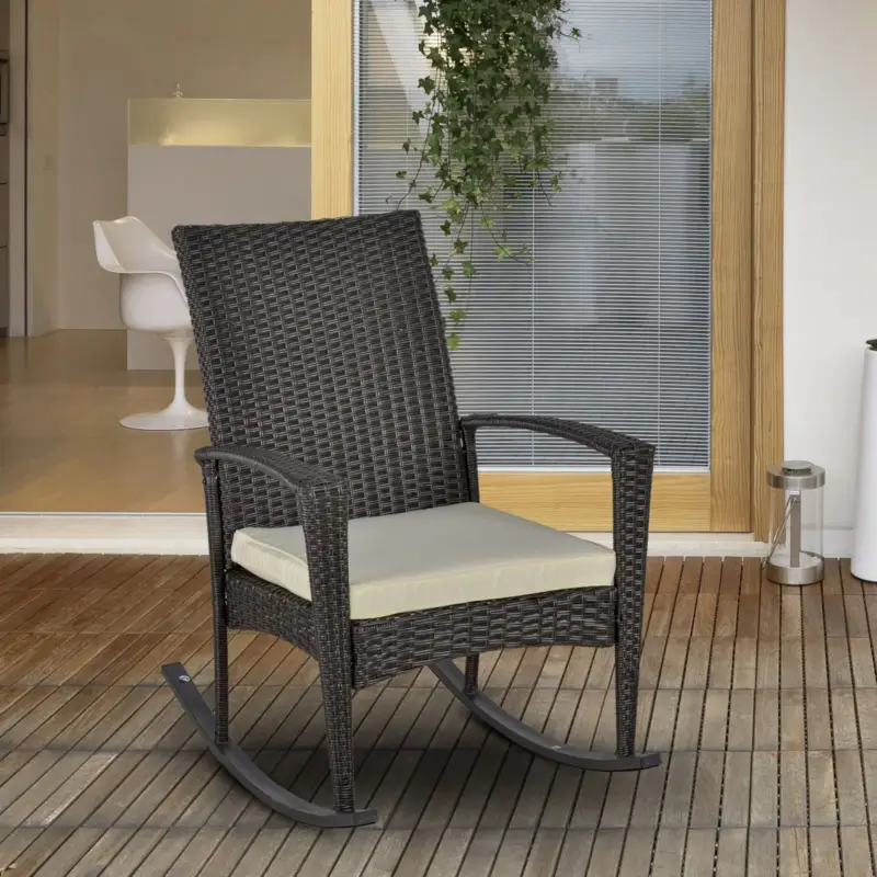 EASYCOMFORT Sedia a Dondolo da Giardino in Rattan PE con Cuscino e Braccioli per Arredamento da Esterno 66x88x98cm Marrone - Acquisto sicuro