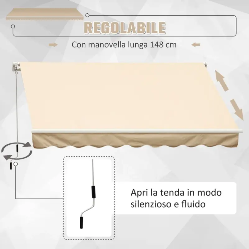 Ora disponibile - Easycomfort Tenda da Sole 4x2.5 m Avvolgibile a Manovella con Copertura Impermeabile, in Metallo e Alluminio, Beige
