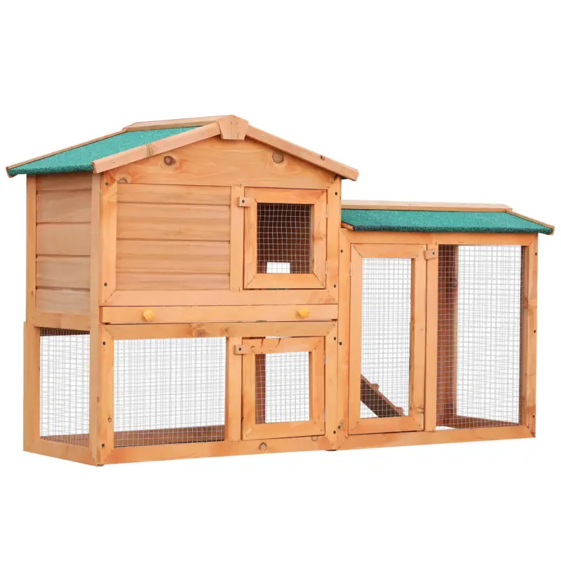 EasyComfort Conigliera in Legno a 2 Piani, Gabbia per Conigli da Esterno, Gabbia per Animali Domestici, 145 x 46 x 85cm, Marrone | Offerta speciale