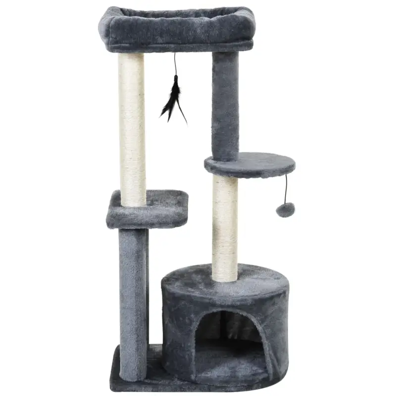 Acquista ora - Easycomfort Albero Tiragraffi per Gatti Adulti su più Livelli, Castello per Gatti con Cuccia, Posatoio e 2 Ripiani, Bianco e Grigio, 48x35x100cm