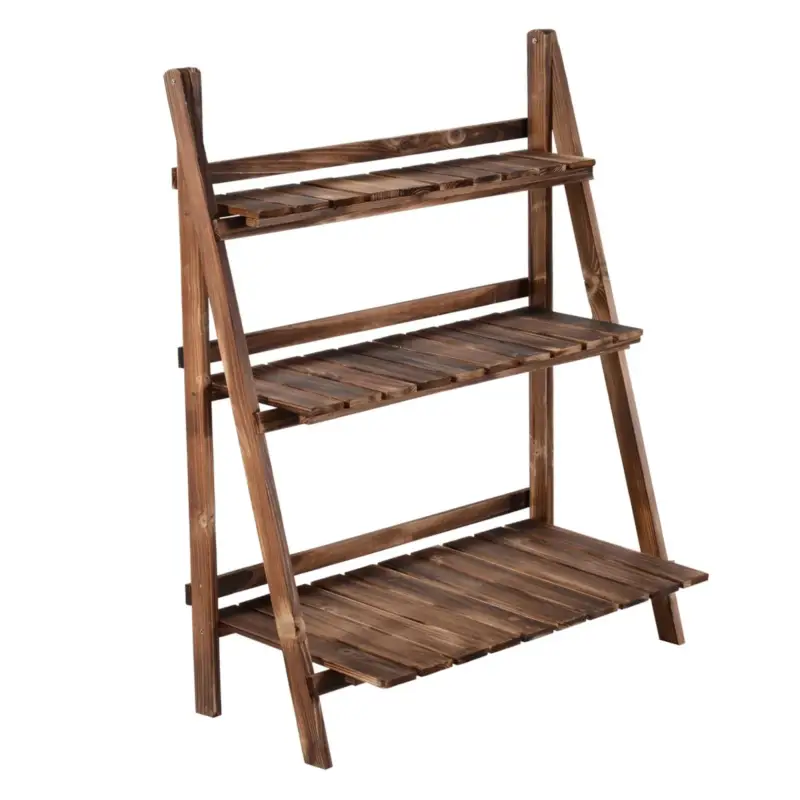Scelta dei clienti - Easycomfort Portapiante Pieghevole Portavasi in Legno di Abete con 3 Livelli Scaffale da Esterno per Piante Portafiori 80x37x93cm