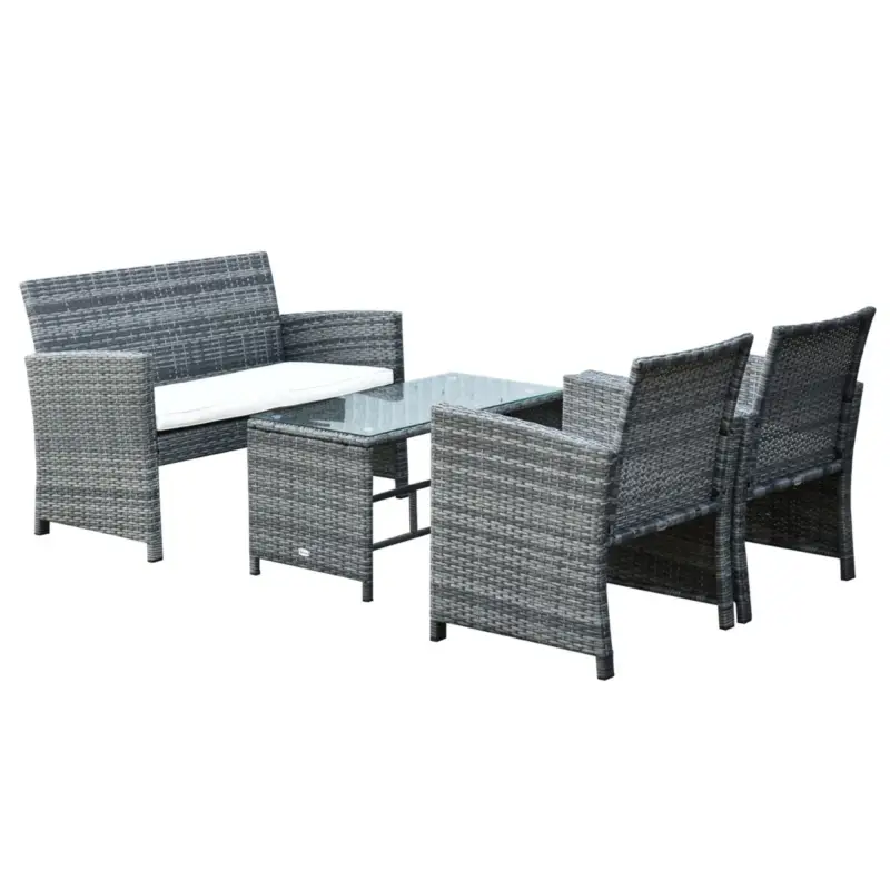 Tra i più venduti | Easycomfort Set Mobili 4 Pezzi Divanetto 2 Poltrone Tavolino da Giardino Metallo, Rattan 108.5 x 61.5 x76.5 cm