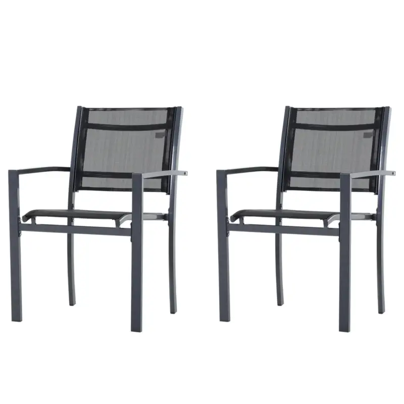 Easycomfort Set 2 Sedie da Giardino in Texteline Traspirante e Struttura in Ferro Nero 64 x 58 x 87cm - Offerta imperdibile