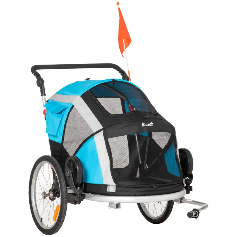 Easycomfort Carrello Trasporto Cani sotto i 30kg, Rimorchio Bici per Cani con Porta Anteriore e Posteriore, Finestre a Rete e Tetto Apribile, 150x82x98-108cm | Promozione speciale