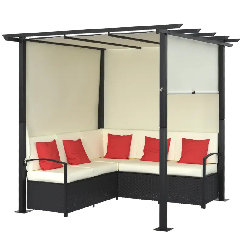 Ultima novità - EasyComfort Set da Giardino con 2 Divani in Rattan PE e Pergola con Tenda Regolabile, 230x230x210cm, Beige