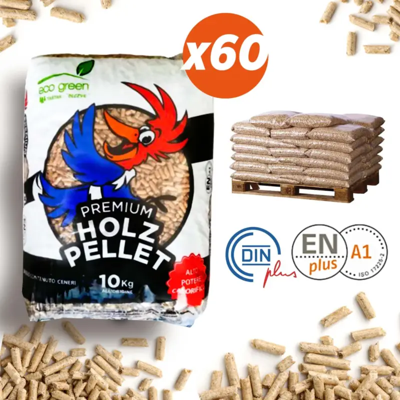 Appena arrivato - Pellet di Legno in Sacchi da 10 kg Marca Tartak "Picchio" (Legno Conifere) Pedana da 60 Sacchi.
