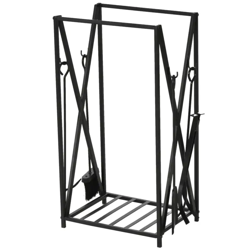 Alta qualità | Easycomfort Portalegna da Interno ed Esterno in Acciaio con 4 Attrezzi Inclusi, Capacità 100kg 46x30x76cm Nero