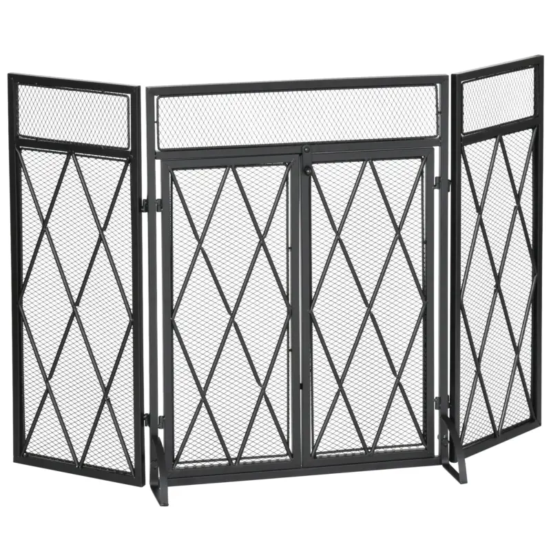 Acquista dal produttore - Easycomfort Parascintille per Camino in Metallo con 3 Pannelli Pieghevoli, 120x11.5x79 cm, Nero