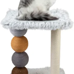 Ordina ora | Tiragraffi per Gatti Bianco Rivestimento Peluche con Palle Colorate e Palo in Sisal 52x40x40 cm