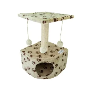 Premium | Tiragraffi per Gatti Colore Panna con Decorazioni a Forma di Zampa Rivestimento Peluche con Palle e Palo Bianchi 34x42xh.51cm 8024299800495