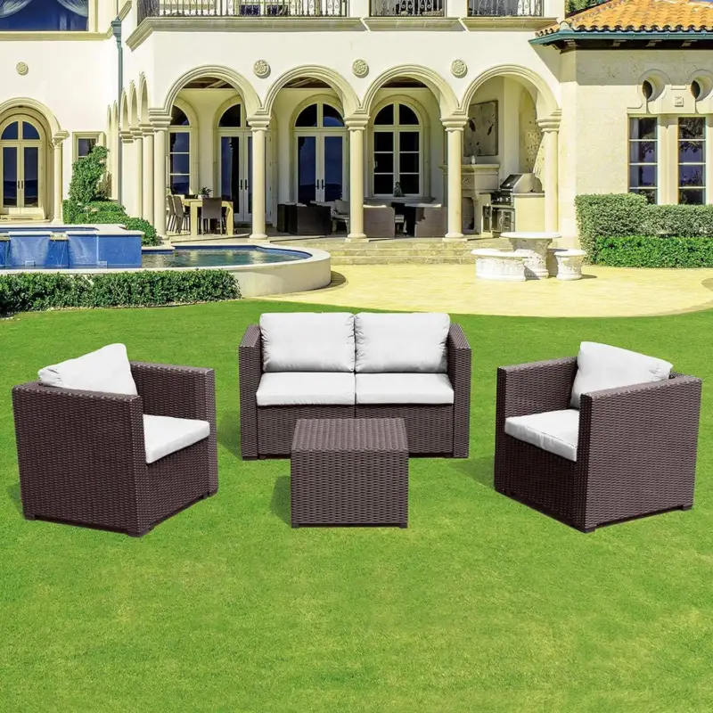 Le Stelle Set Salotto da Giardino in Polyrattan con Divano, Poltrone Tavolino e Cuscini Colore Marrone | Scelta dei clienti