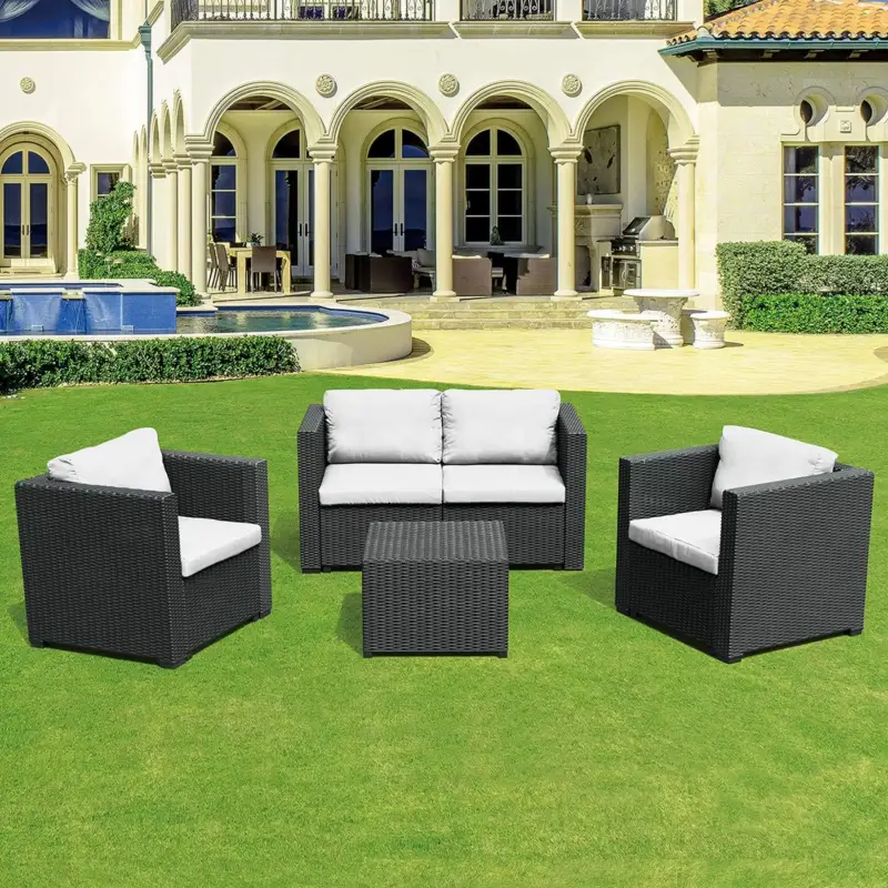 Le Stelle Set Salotto da Giardino in Polyrattan con Divano, Poltrone Tavolino e Cuscini Colore Nero - Acquista ora