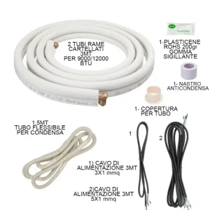Kit installazione Tubi Rame 3 Mt Cartellati Montaggio Climatizzatore 9000/12000 1/4 - 3/8 Raccordi Tubo Condensa Condizionatore | Prezzo basso