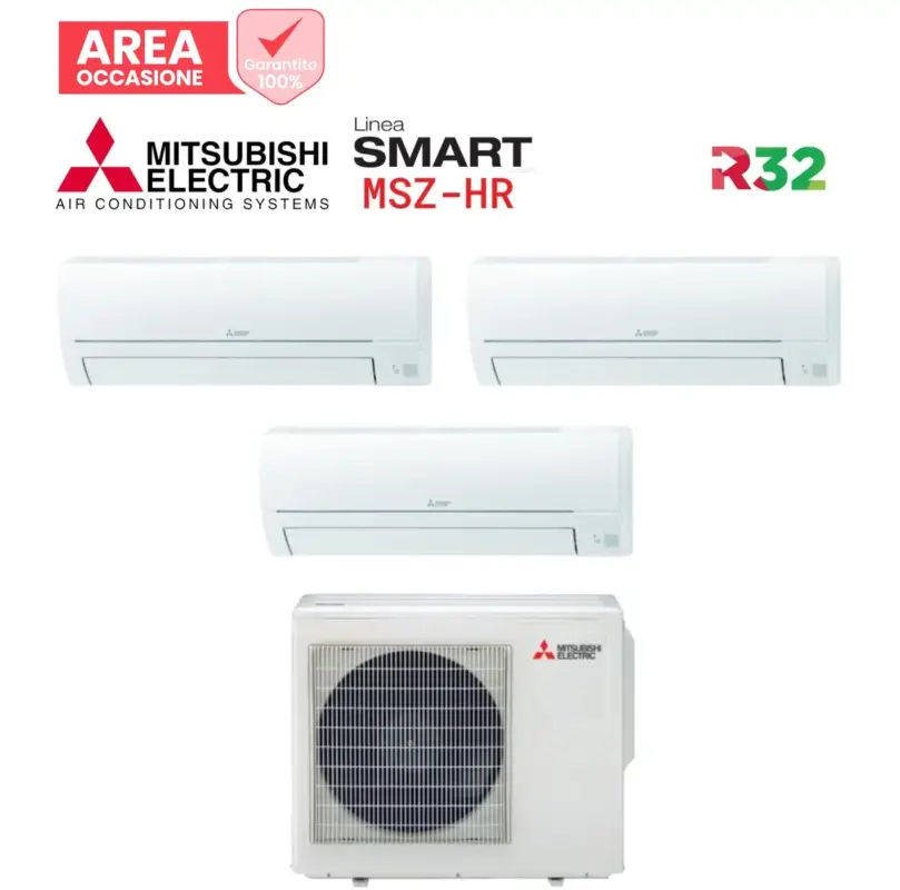 AREA OCCASIONI Climatizzatore Condizionatore Trial Split Mitsubishi Electric serie SMART MSZ HR 9000+9000+12000 con MXZ-3HA50VF Wi-Fi Optional 9+9+12 - NOVITA' Gas R-32 | Pochi pezzi rimasti