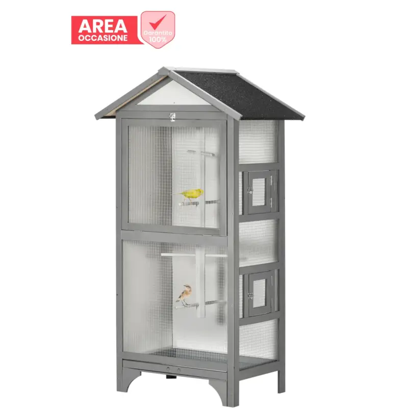 AREA OCCASIONI EasyComfort Voliera per Uccelli da Esterno in Legno di Abete, 80.5x57x158.5cm, Grigio Chiaro | Promozione