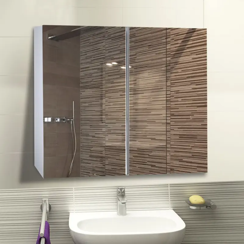 Offerta del giorno | Easycomfort Armadietto Pensile da Bagno con Specchiera e 3 Ripiani in MDF Bianco 80 x 60 x 15cm