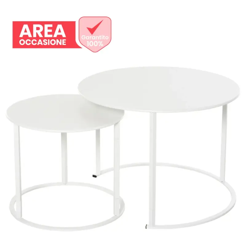 AREA OCCASIONI EasyComfort Set 2 Tavolini da Salotto e Giardino Salvaspazio Sovrapponibili, Tavolini da Caffè in Ferro, Bianco - Scorte limitate