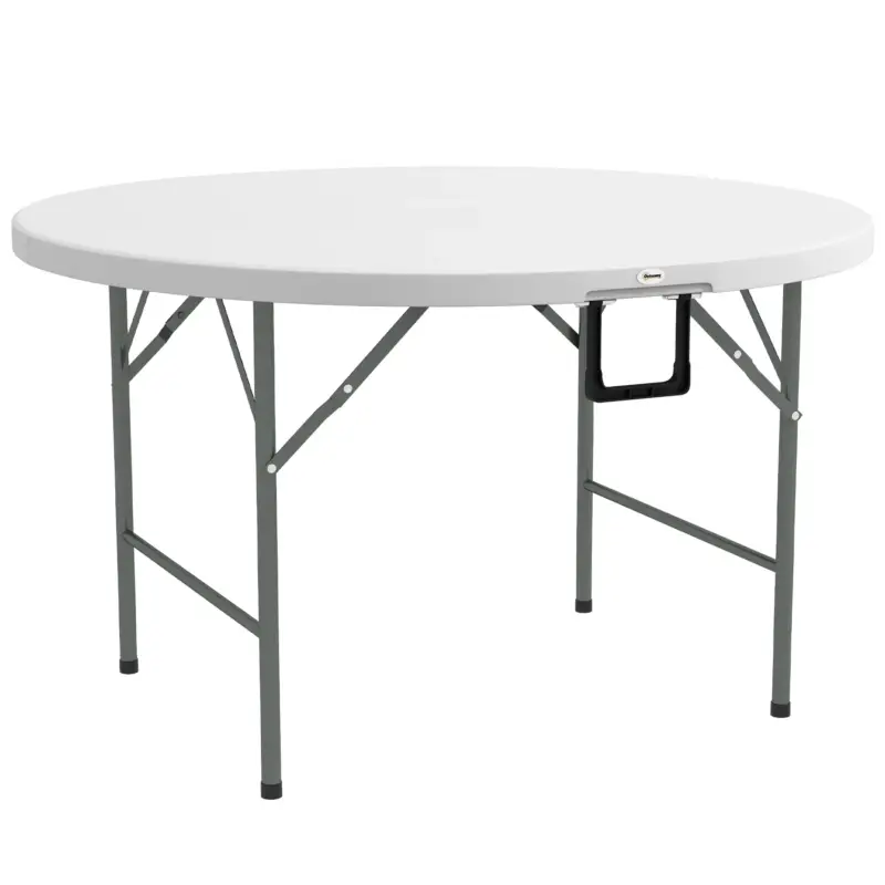 EasyComfort Tavolo Pieghevole per Giardino e Campeggio, in Acciaio e HDPE, Ø122x73 cm, Grigio e Bianco - Offerta lampo
