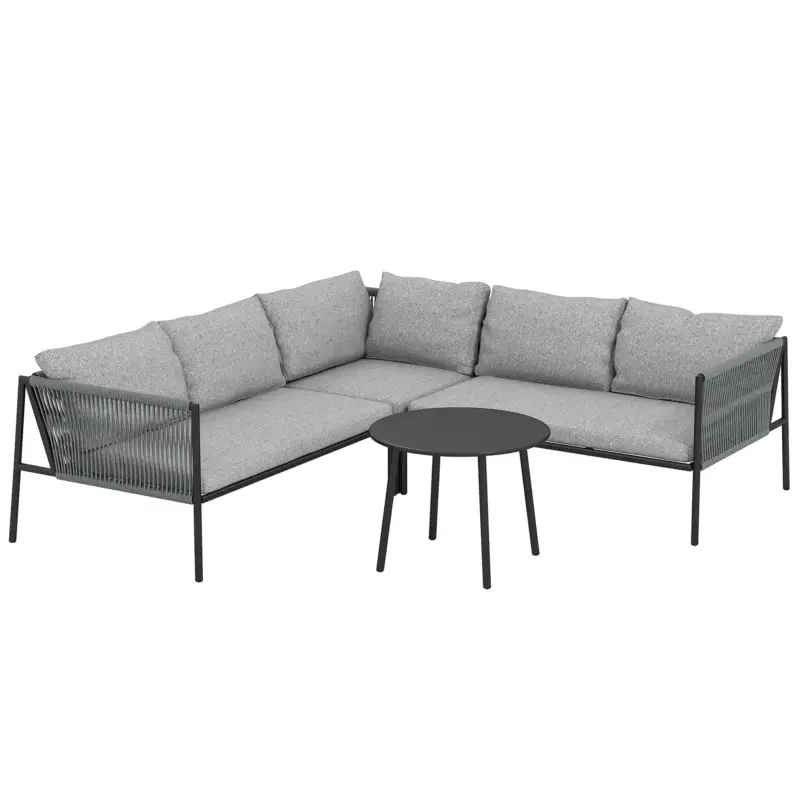EasyComfort Salotto da Giardino in Rattan con Divano Angolare Modulabile, Tavolino da Caffè e Cuscini, Grigio - Spedizione rapida