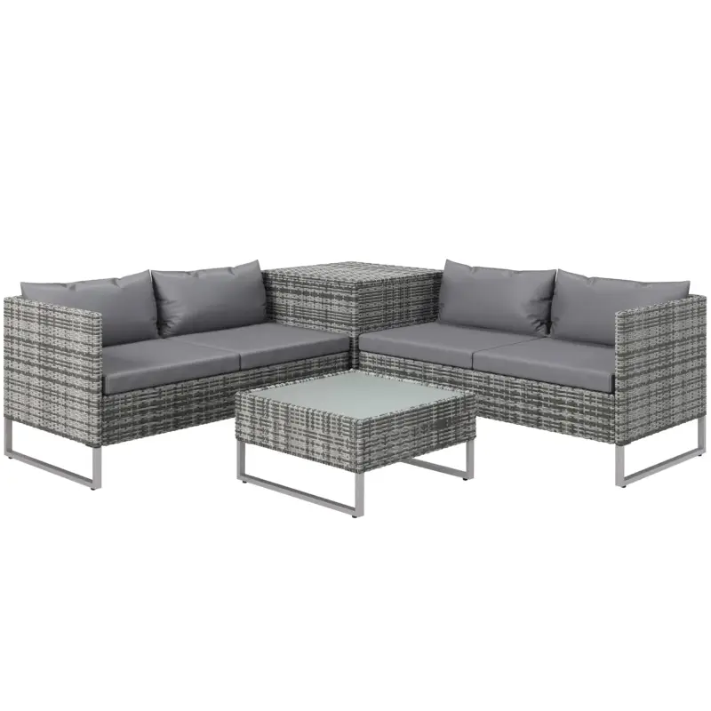 Ora disponibile - EasyComfort Set da Giardino 4 Pezzi con 2 Divani 2 Posti, Tavolino da Caffè e Tavolino Alto, in Acciaio e Rattan