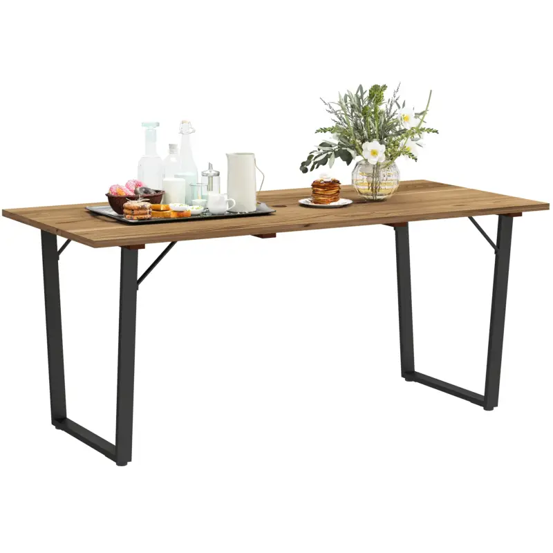 Acquisto sicuro - EasyComfort Tavolo da Giardino Rettangolare a 6 Posti con Foro per Ombrellone, Legno e Acciaio, 175x80x75 cm, Marrone