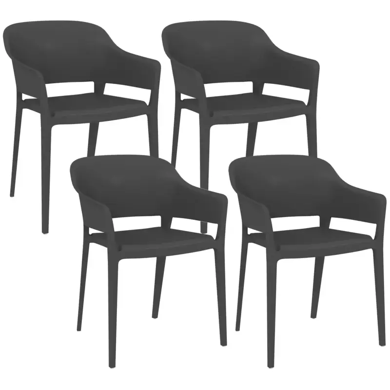 Offerta esclusiva - EasyComfort Set 4 Sedie da Giardino in Plastica Impilabili con Braccioli e Schienale Alto in PP, Nero