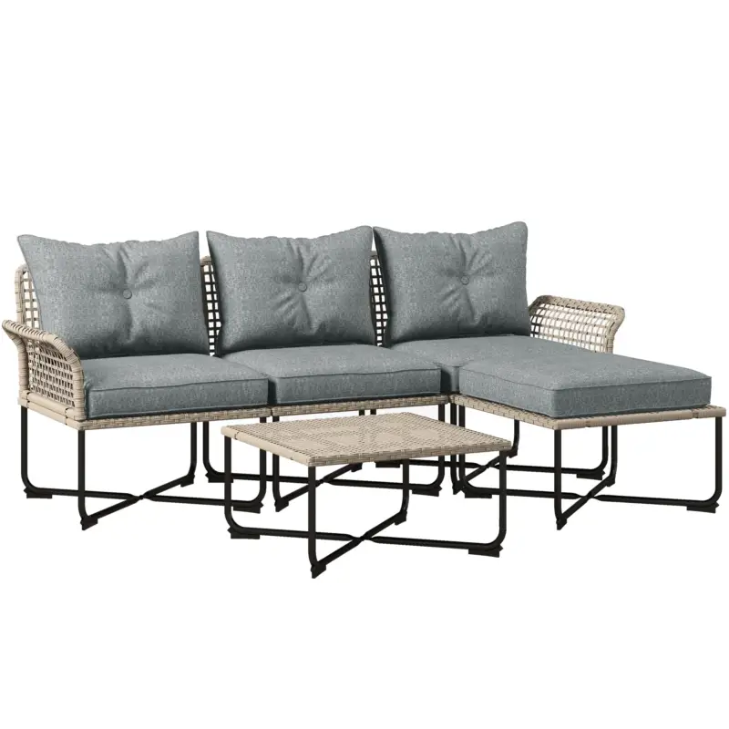 Premium - EasyComfort Set da Giardino 5 Pezzi in Rattan con 2 Sedie Laterali, Sedia Centrale e 2 Sgabelli/Tavolini da Caffè