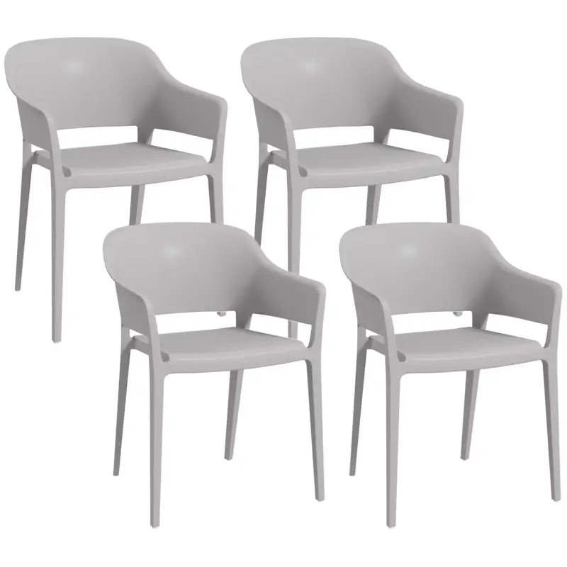 EasyComfort Set 4 Sedie da Giardino in Plastica Impilabili con Braccioli e Schienale Alto in PP, Grigio - Disponibile ora