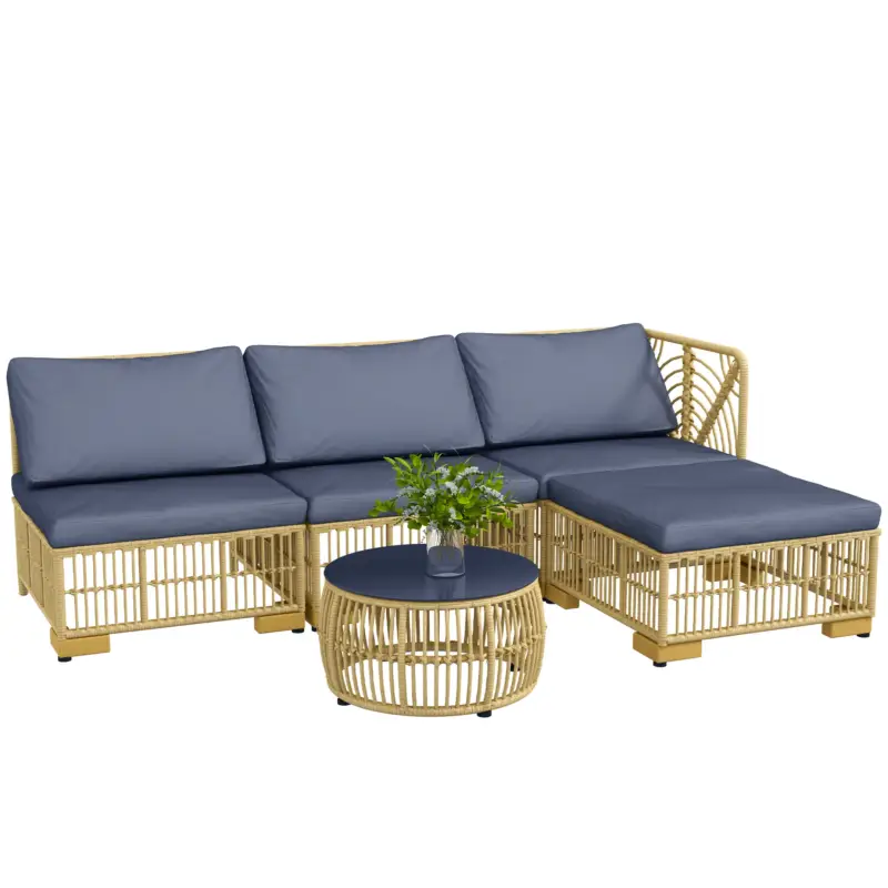 EasyComfort Set Salotto in Rattan da Giardino con Divano Modulabile, Cuscini e Tavolino da Caffè, Grigio - Ordinabile