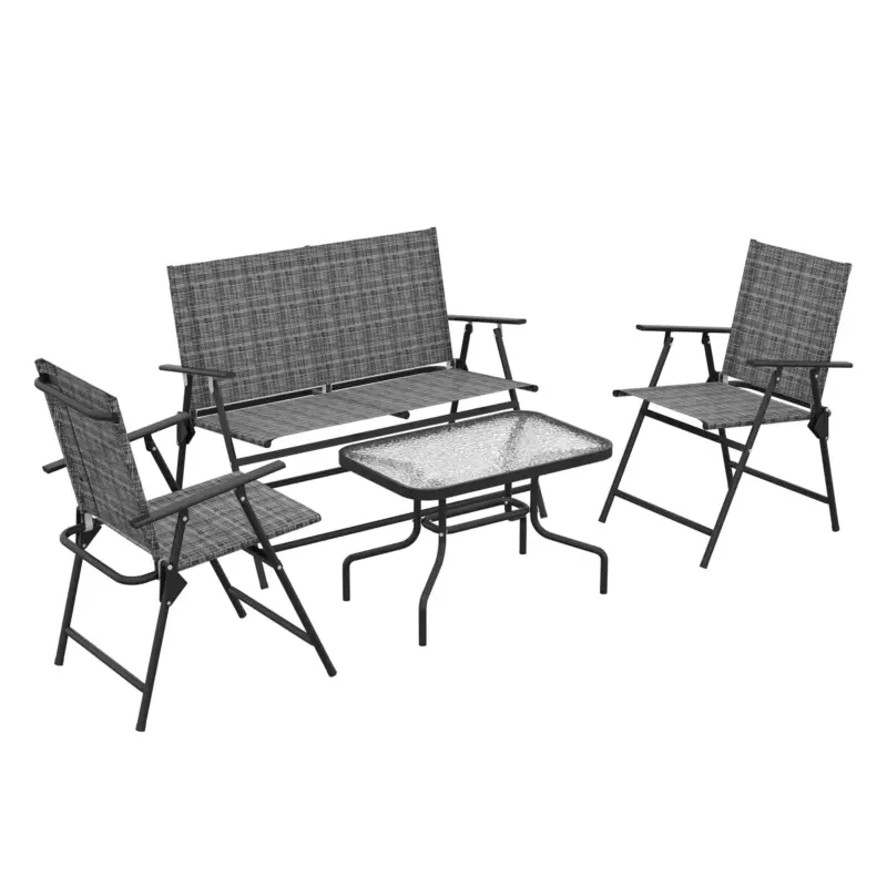 Non perdertelo | EasyComfort Set Salotto da Giardino con Tavolino in Vetro, 2 Poltrone e Divanetto Pieghevoli, Grigio