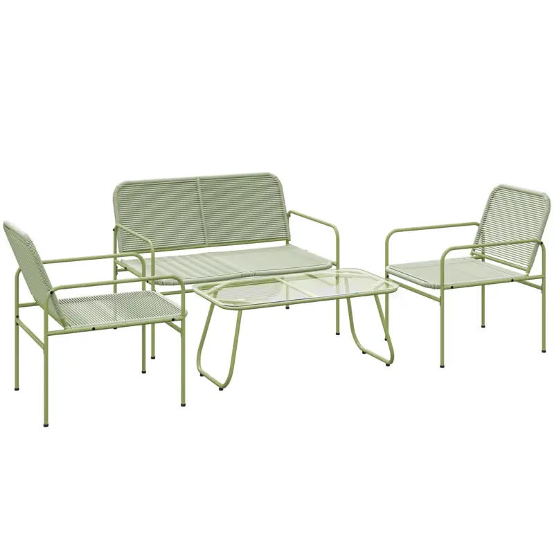 EasyComfort Salotto da Esterno in Rattan PE con Divanetto, 2 Poltroncine e Tavolino con Piano in Vetro, Verde - Promozione speciale