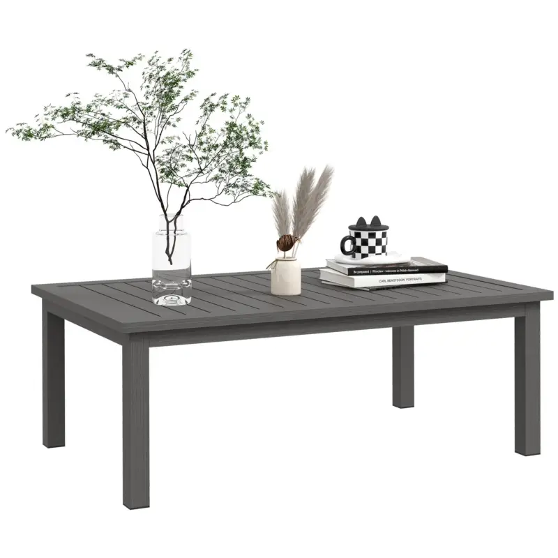 Disponibile | EasyComfort Tavolino per Esterni Rettangolare in Alluminio Effetto Legno, 100x60cm, Marrone