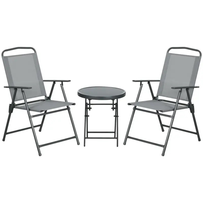 EasyComfort Set da Giardino 3 Pezzi con 2 Sedie 53.5x64x93 cm e Tavolino da Caffè Ø45x50 cm, in Metallo, Grigio Chiaro | Prezzo scontato